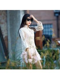 Outlet Palace vintage style long-sleeved sunproof embroidery silk short jacket 