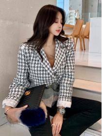 Korean Style Printing Show Waist Short Style Coat 