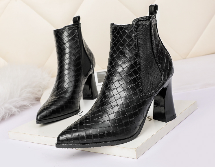 Outlet Sexy pointy Martin boots nightclub  ankle boots plaid boots  party thick heel boots for wo...