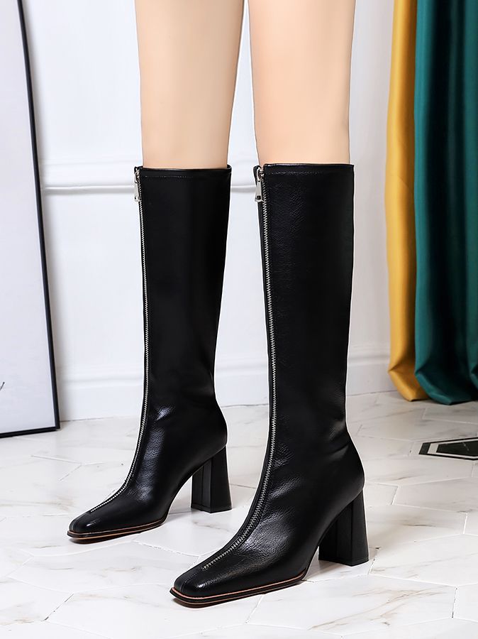 Outlet Stylish sexy nightclub glossy patent leather  zipper square toe high boots
