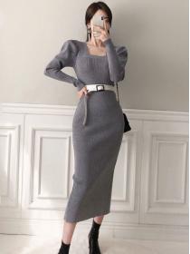 On Sale Pure Color  Slim Knitting Fashion Dress 