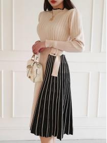 Outlet Drape Color Matching  Fashion Knitting Dress 