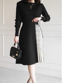 Outlet Drape Color Matching  Fashion Knitting Dress 
