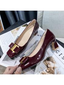 Temperament thick middle-heel side buckle shoes for women