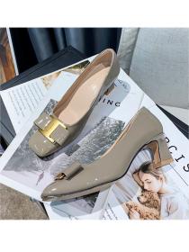 Temperament thick middle-heel side buckle shoes for women