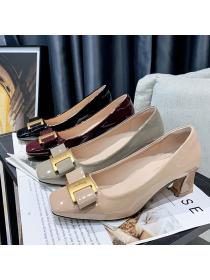 Temperament thick middle-heel side buckle shoes for women