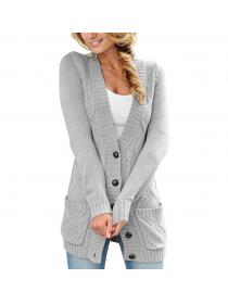 Outlet Autumn winter new women's sweater pure color long cardigan