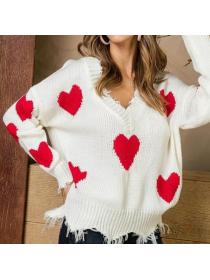 Outlet Winter New loose pullover Heart pattern V-neck sweater