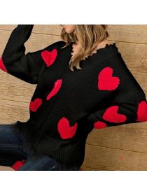 Outlet Winter New loose pullover Heart pattern V-neck sweater