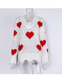 Outlet Winter New loose pullover Heart pattern V-neck sweater