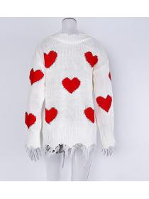 Outlet Winter New loose pullover Heart pattern V-neck sweater