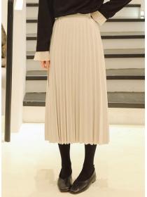 On Sale Simple Drape Pure Color Tall Waist Skirt 