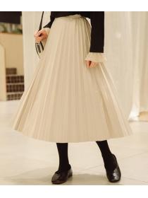 On Sale Simple Drape Pure Color Tall Waist Skirt 