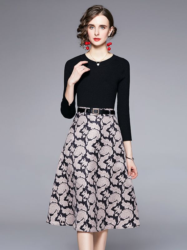 On Sale Pure Color Simple Top+Tall Waist Fashion Skirt