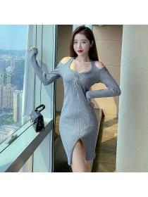 Outlet Long sleeve twist sweater dress knitted spicegirl dress