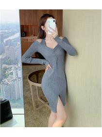 Outlet Long sleeve twist sweater dress knitted spicegirl dress