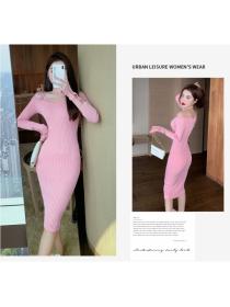 Outlet Package hip sexy knitted dress long sleeve bottoming long dress