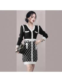 Outlet Fashion mixed colors knitted temperament dress for women