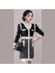 Outlet Fashion mixed colors knitted temperament dress for women