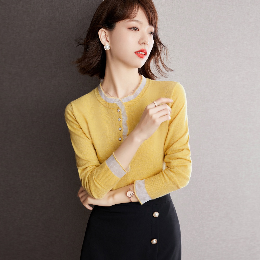 Outlet Autumn loose tops lace collar half high collar sweater