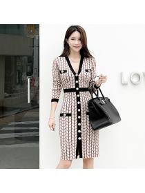 Outlet Slim Korean style geometry pattern slit dress for women