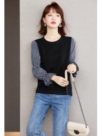 Outlet Plaid long sleeve hoodie autumn splice tops