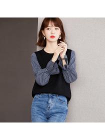 Outlet Plaid long sleeve hoodie autumn splice tops