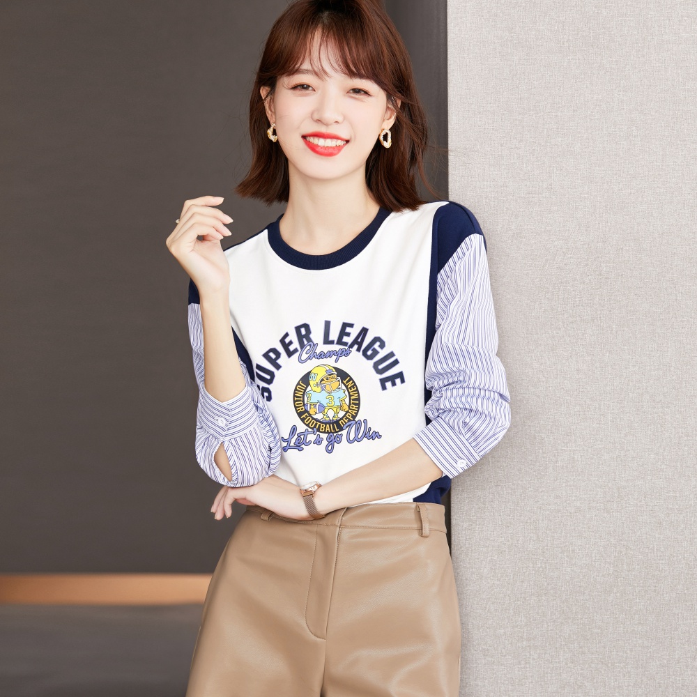 Outlet Cartoon printing Pseudo-two hoodie autumn minority tops