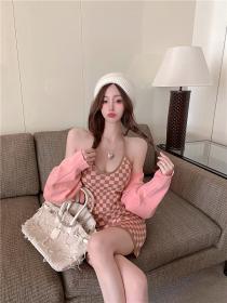 Outlet Sling sexy halter sweater spicegirl plaid coat