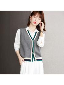 Outlet All-match wears outside sweater knitted waistcoat