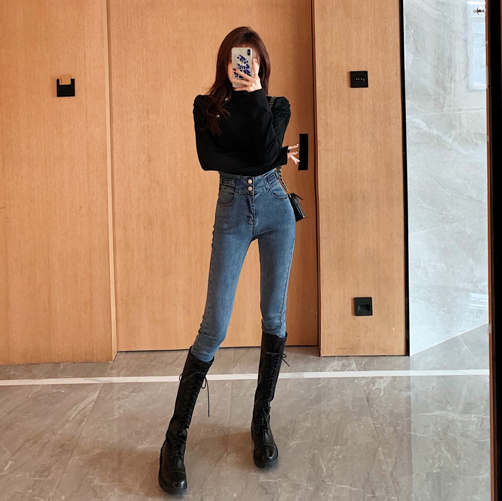 Outlet Retro high waist slim jeans temperament washed pencil pants