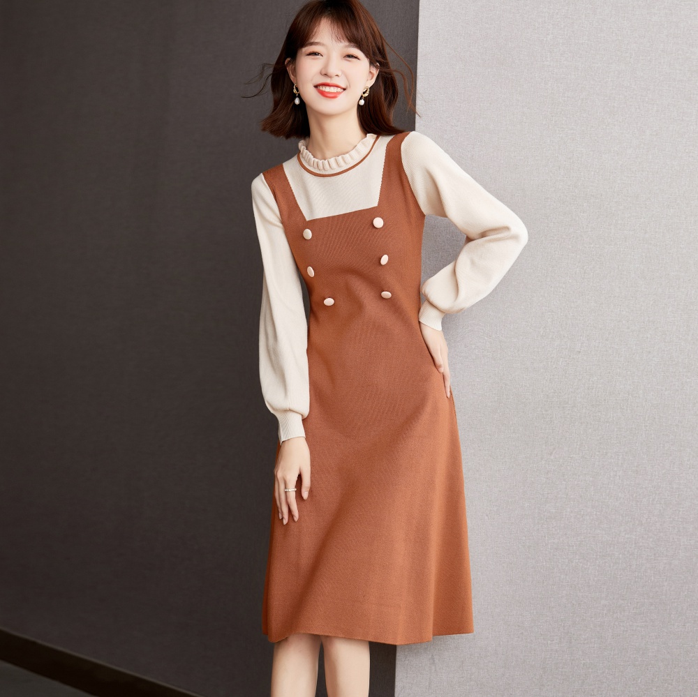 Outlet France style knitted Pseudo-two dress