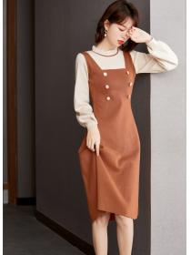Outlet France style knitted Pseudo-two dress