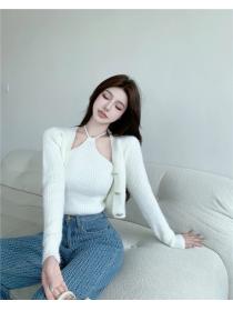 Outlet Korean style short cardigan halter sweet vest a set