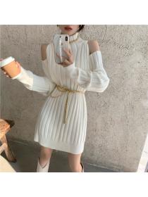 Outlet Long fashion strapless high collar dress