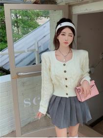 Outlet Square collar short weave cardigan retro twist tops