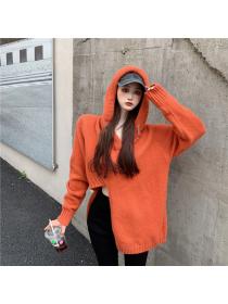 Outlet Loose irregular hooded tops Korean style Casual sweater
