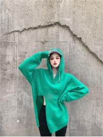 Outlet Loose irregular hooded tops Korean style Casual sweater