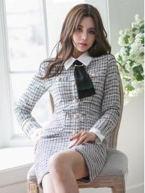 Korean Style Doll Collars Grid Printing Dress 
