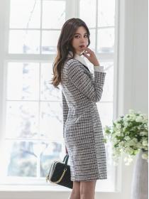 Korean Style Doll Collars Grid Printing Dress 