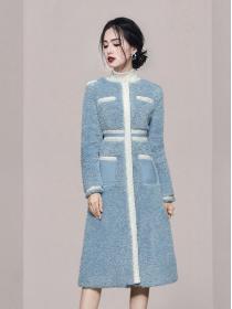 Outlet Pure Color Show Waist Long Coat 