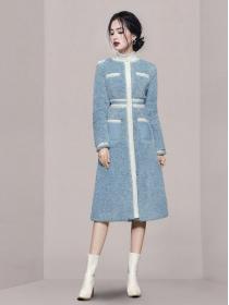 Outlet Pure Color Show Waist Long Coat 