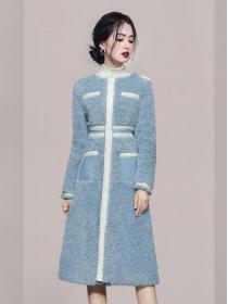 Outlet Pure Color Show Waist Long Coat 