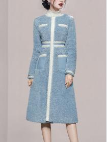 Outlet Pure Color Show Waist Long Coat 