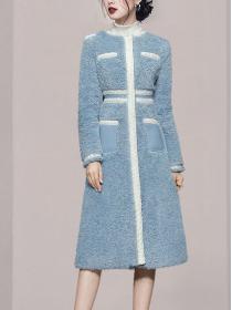 Outlet Pure Color Show Waist Long Coat 