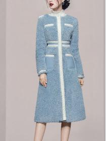 Outlet Pure Color Show Waist Long Coat 