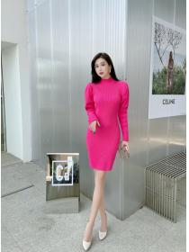 Outlet Knitted long sleeve Korean style high collar bottoming dress