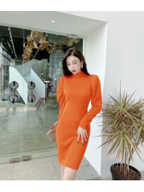 Outlet Knitted long sleeve Korean style high collar bottoming dress
