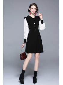 Outlet Temperament knitted pinched waist France style dress for women