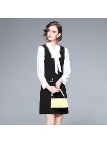 Outlet Knitted fashion and elegant black autumn dress for women